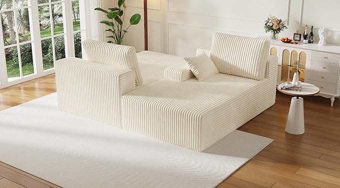 79" Chaise Lounge Chair Indoor, Oversized Double Corduroy Comfy Boneless Loveseat Sleeper Sofa Reading Chairs Cloud Couch Bed,Deep Seat, Wide Armrest,No Assembly Required for Living Room, Bedroom