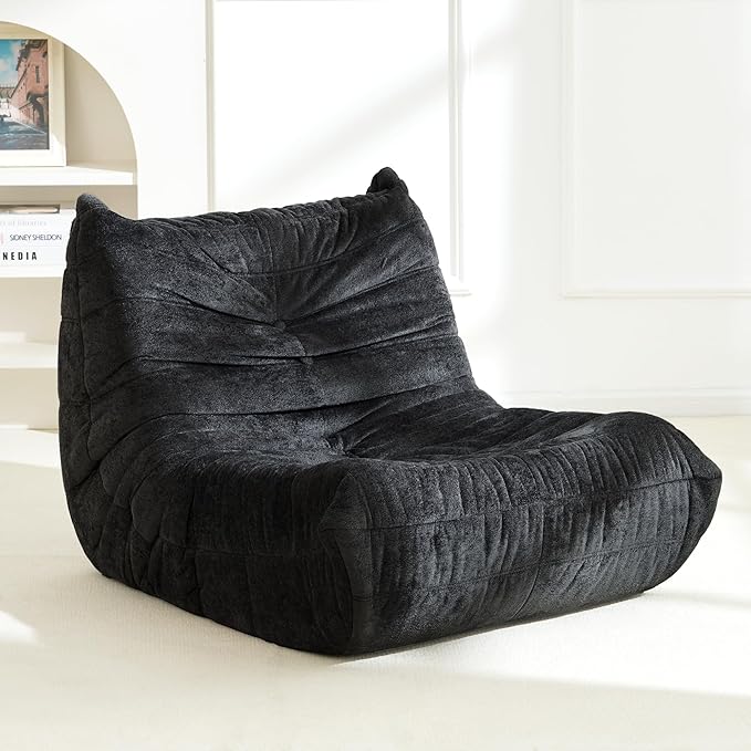 Homguava Bean Bag Chair, Giant Beanbag Chairs for Adults, Memory Foam Fireside Chair, Large Lazy Floor Sofa, Sofa Couch with High-Rebound Foam, Lounge Chair for Living Room, Bedroom (Black, Single)