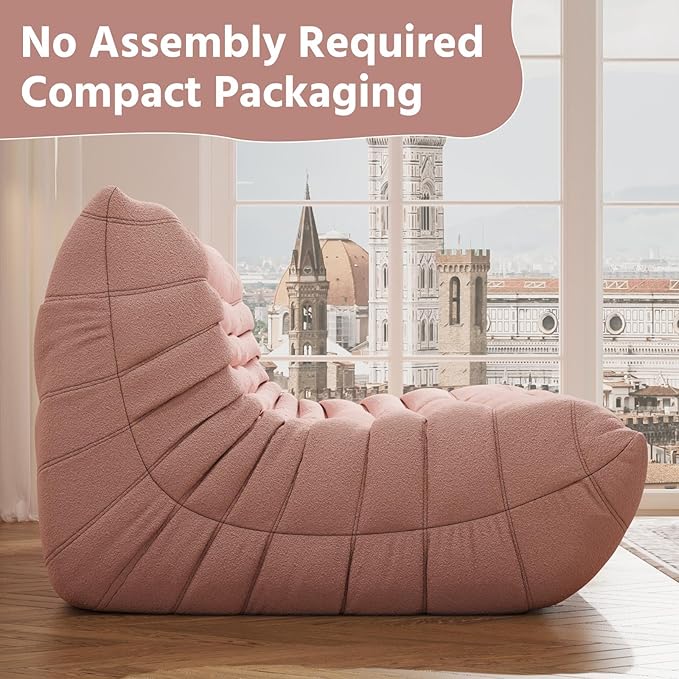 Bean Bag Chair, Fireside Chair, Large Bean Bag Chair for Adults, Bean Bag Chairs for Teens with High-Resilience Foam, Non-Slip Base Floor Lounge Sofa,Living Room (Pink, 3-Seater)