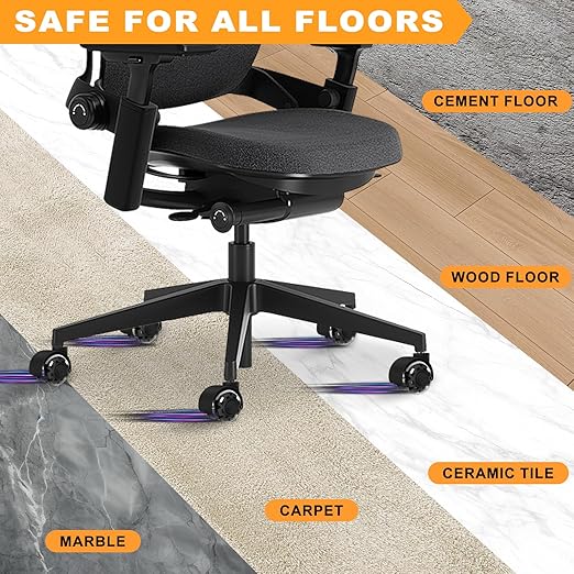 Office Chair Wheels, 2 Inch Smooth & Quiet Rolling Casters Replacement, Computer Gaming Chair Casters for All Hardwood Floors & Carpet, Smooth Safe Rubber Wheels-Set of 5, Black