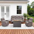 Pugire Luxury High Back Patio Furniture Set with 6-Inch Thick Cushions, 4-Pieces Outdoor Furniture with Swivel Chairs Fire Pit, Wicker Conversation Set for Porch, Balcony, Deck and Yard, Brown/Grey