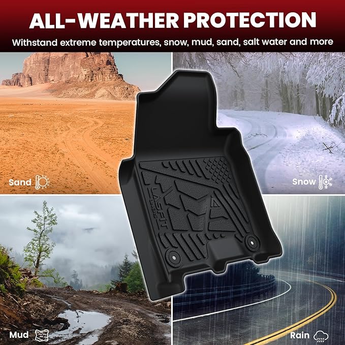 LASFIT Floor Mats for 2019-2024 2025 Ram 2500/3500 Crew Cab Bucket Seat for Carpet & Vinyl Floor (NOT fit Model with PTO Kit), All Weather TPE Custom Fit Car Mats Floor Liners 1st & 2nd Row, Black