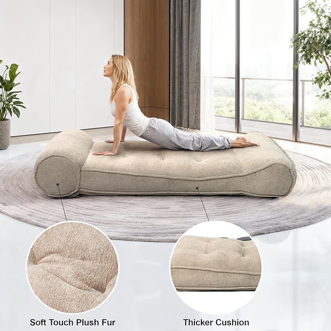 Lazy Floor Bed 83" – Cloud-Like Boneless Lounge Chair Indoor, Extra Comfy Floor Lounger, Plush Futon Chair Bed for Yoga, Meditation, Naps, Bedroom Use, Human Dog Bed (Boneless, Camel)