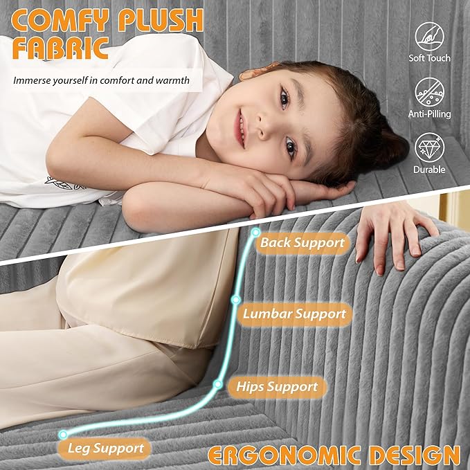 HABUTWAY Folding Sofa Bed, 2 in 1 Convertible Sleeper Chair with Armrest, Portable Fold Out Chair Bed, Comfy Floor Couch, Lazy Sofa for Living Room Bedroom Dorm Home Office, Light Grey