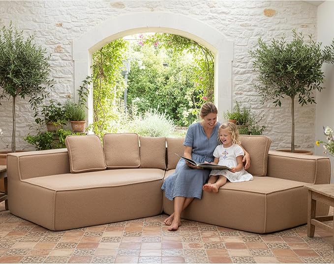 KEIKI 132" Extra Wide Teddy Modular Sectional Sofa All Foam Cushion Deep Support Cozy Theater Room Couch for Streaming Gaming Media Room Family Entertainment Comfortable Seating
