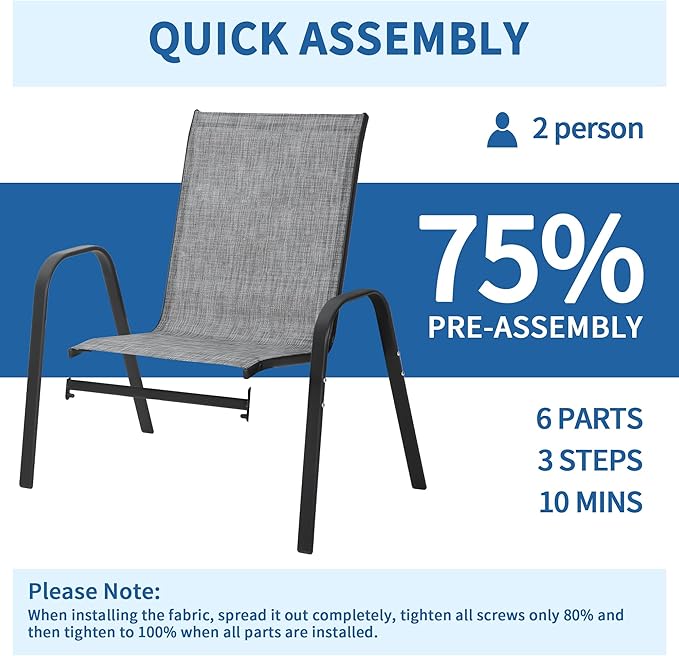 PIZZELLO Patio Chairs Set of 4 - Outdoor Stackable Dining Chairs for All Weather - Breathable Textilene Outdoor Chair Sets with Curved Armrests - 300Lbs Capacity - for Lawn Backyard Garden (Grey)