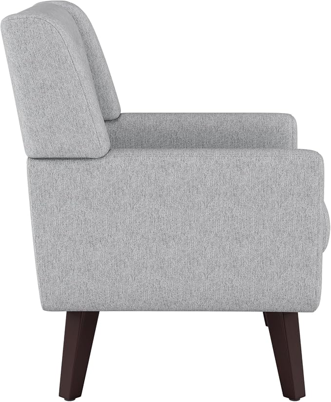 Accent Chairs Set of 2, Mid-Century Modern Upholstered Living Room Armchair, Comfy Linen Fabric Single Reading Arm Chair with Tufted Back and Wood Legs for Bedroom, Club (2, Light Grey)