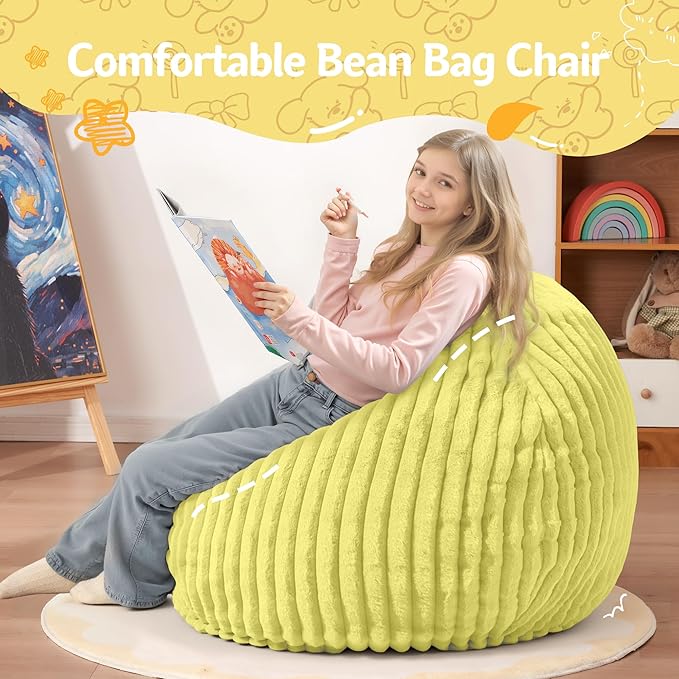 Homguava 2FT Bean Bag Chair, 2' Small Bean Bags with Memory Foam Filled, Beanbag Chairs with Machine Washable Cover Dutch Corded Plush Cover for Classroom,Living Room,Bedroom-Yellow