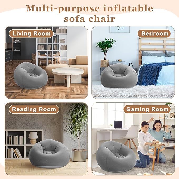 Realspring 6 Pcs Inflatable Bean Bag Chairs for Adults with Electric Air Pump, Blow up Couch Folding Portable Inflatable Couch Lazy Sofa for Outdoor Movie Nights Camping Room (Gray)