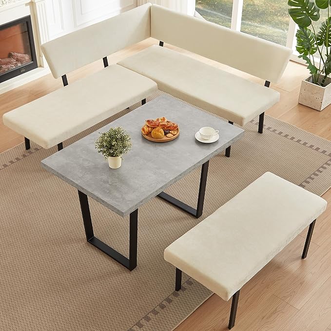 3-Piece Corner Dining Table Set with Bench, 67 Inch Space-Saving Breakfast Nook for Kitchen & Dining Room, Beige