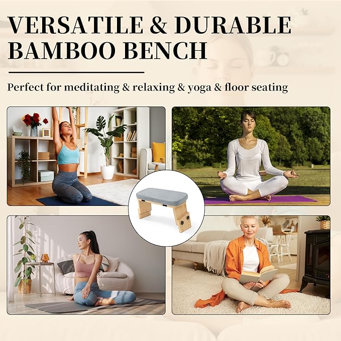 BALAPET Adjustable Height Meditation Bench, Portable Folding Meditation Chair with Velvet Cushion, Ergonomic Meditation Kneeling Stool for Yoga, Mindfulness&Zen Practice(Gray)