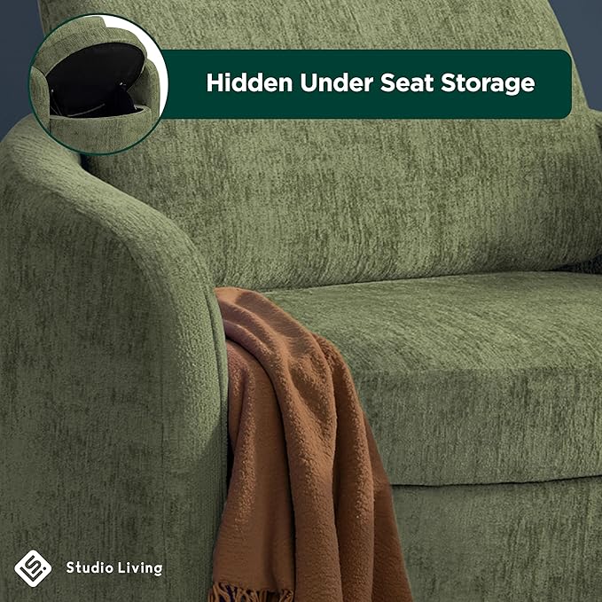Studio Living® Manchester 44.1" Storage Chair, Modern Farmhouse, Pocket Coil Comfort, USB A & C Power, Easy Assembly, Chenille Fabric, Olive