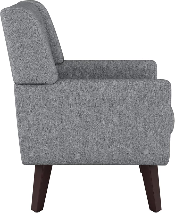 Accent Chairs Set of 2, Mid-Century Modern Upholstered Living Room Armchair, Comfy Oversized Linen Fabric Single Reading Arm Chair with Tufted Back and Wood Legs for Bedroom, Club (2, Grey)