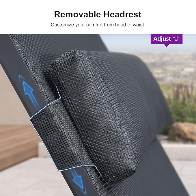 PURPLE LEAF Outdoor Lounge Chair Set Patio Chaise Pool Lounger Aluminum Frame with 2 Side Table and Wheels for Outside Sunbathing Tanning Recliner Including Pillows Gray