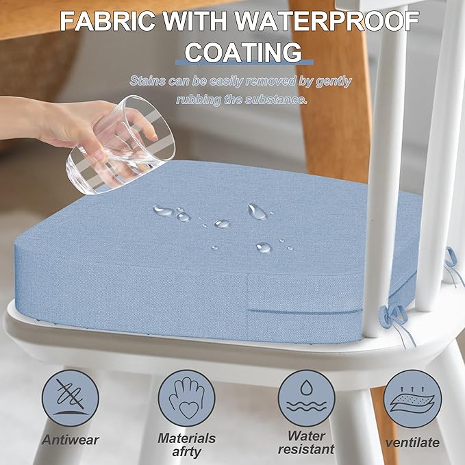 Iristykilin17'' x 16'' x 2.5"Thick Chair Cushions for Dining Chairs, 8 Pack WaterProof Easy Clean Kitchen Chair Pads with Ties and Non-Slip Backing - 30D High Elastic Foam Soft Kitchen Chair Cushions