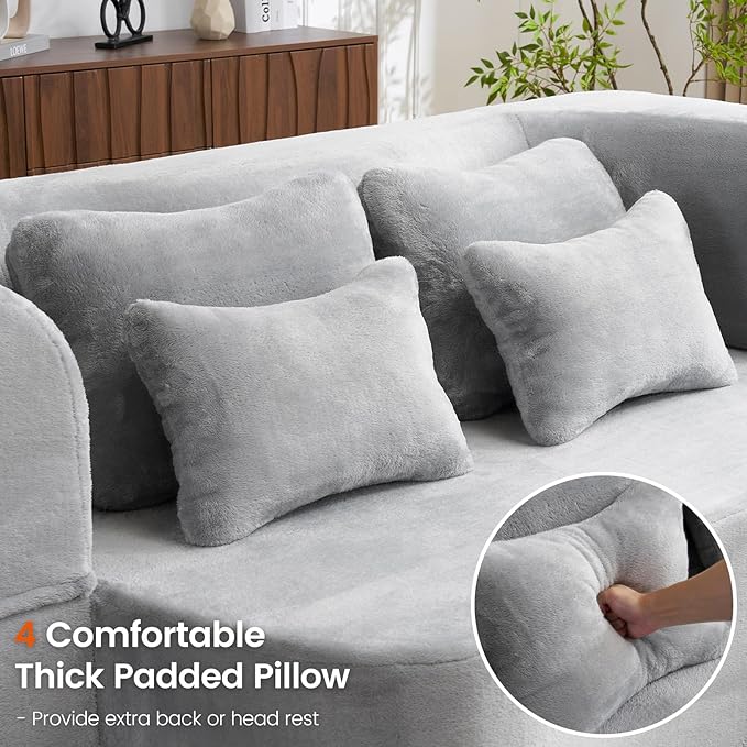 Orynveela Convertible Folding Sofa Bed, 78” Full Size Floor Sleeper Couch, Chenille Full Foam Curved Back Futon Loveseat for Living Room Bedroom, No Assembly (Beige White)