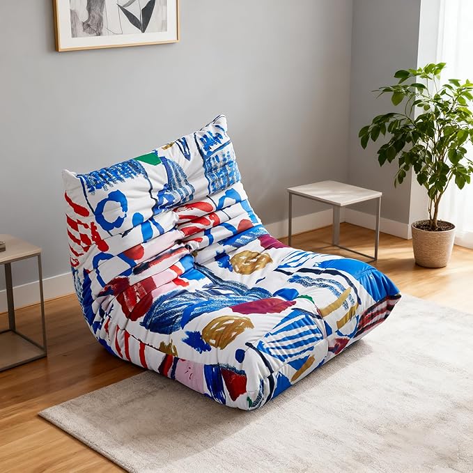 Bean Bag Chair, Fireside Chair, Large Bean Bag Chair for Adults, Bean Bag Chairs for Teens with High-Resilience Foam, Non-Slip Base Floor Lounge Sofa,Living Room (Graffiti Color, Single)
