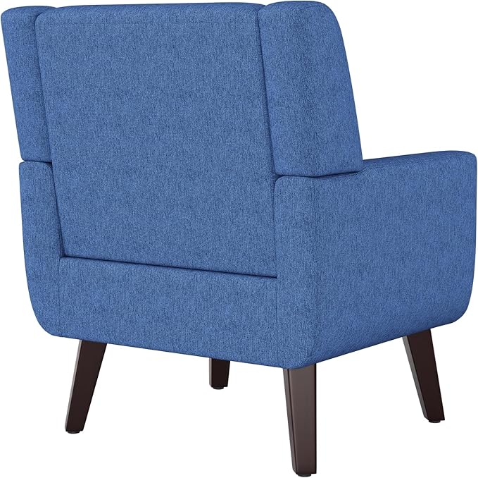 Accent Chairs, Mid-Century Modern Upholstered Living Room Armchair, Comfy Oversized Linen Fabric Single Reading Arm Chair with Tufted Back and Wood Legs for Bedroom, Club (1, Navy)