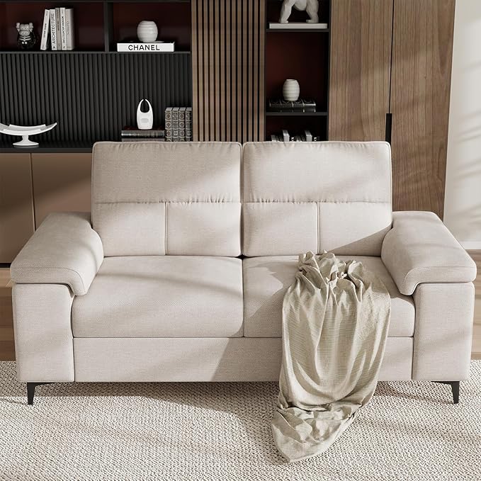 Upvilla 71.25" Modern Sofa Couch for Living Room, Deep Seat Sofas with 8”Cushion, Comfy 2-Seater Chenille Loveseat with Convertible Armrest, Removable Sofa Cover, High Leg (Beige)