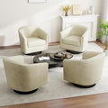 DREAMSIDEA Swivel Barrel Accent Chair, Comfy Modern Upholstered Round Faux Leather Arm Chair for Living Room, Bedroom（Beige, Set of 4