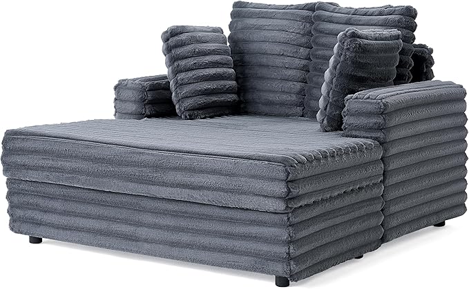 Jocisland 58-Inch Chaise Lounge, Complete with Cozy Throw Pillows, Upholstered Sofa Bed with Armrests, Plush Sleeper Bed for Living Room, Dark Grey