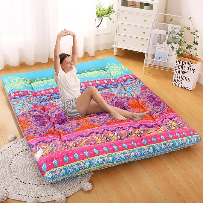 DELADOLA Japanese Floor Mattress,Thicken Japanese Floor Sleeping Pad Foldable,Roll Up Tatami Mat Easy to Store and Portable,Futon Mattress Suitable for Camping and Guest Room (B, Full (80" X 47"))