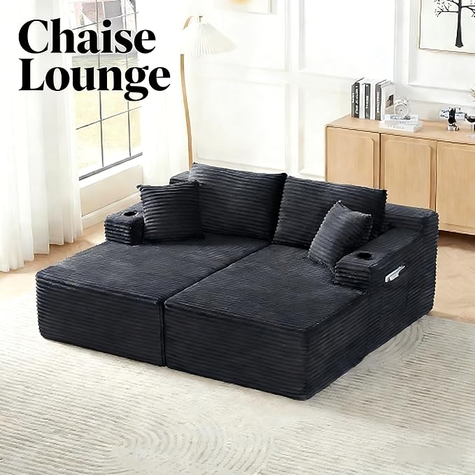 134" Modular Cloud Sectional Sleeper Sofa Couch for Living Room, U Shaped 6 Seat Sofa with 2 Storage Pockets, 2 Pillows & 2 Cup Holders, No Assembly Required, Dark Gray