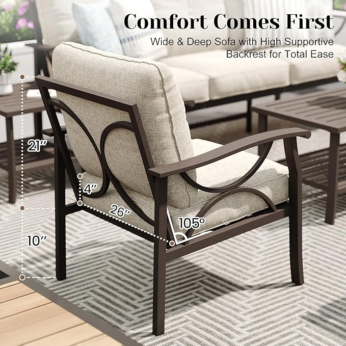 FansaFurn 8-Pieces Outdoor Patio Furniture Set, Outdoor Metal Sectional Furniture with Cushions, Outdoor Conversation Seating Set with Coffee Table for Garden, Balcony, Deck, Backyard, Khaki