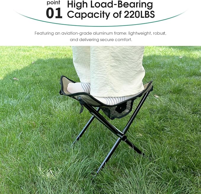 MOON LENCE Collapsible Stool, Compact Folding Stool with Storage Bag, Lightweight Camping Stool Small Portable Seat for Camping, Hiking, Fishing, Gardening, Outdoor Green