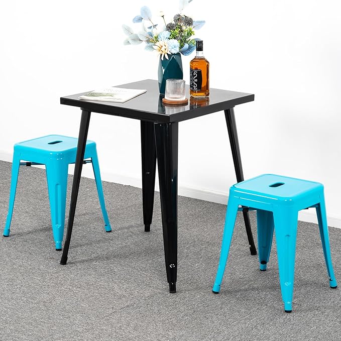 Brage Living 18 Inch Industrial Metal Stools Set of 2, Stackable Classroom Stools, Backless Metal Dining Chairs for Indoor Outdoor, Kitchen Short (Teal Blue)