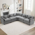 113'' V Shaped Cloud Sectional Sofa, Oversized Deep Seat Couches for Living Room, Chenille Comfy Upholstered Modular Sectional Sofa Couch, Grey