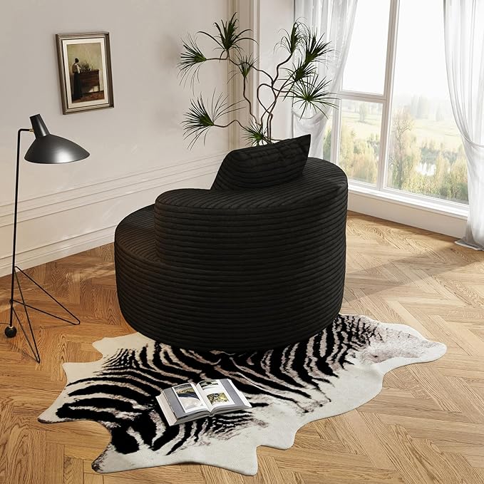 37.4" Oversized Boneless Chair Round, Chaise Lounge Boneless Accent Chair Indoor, Upholstered Corduroy Deep Seat Sofa Chair, No Assembly Required, for Living Room Bedroom Apartment