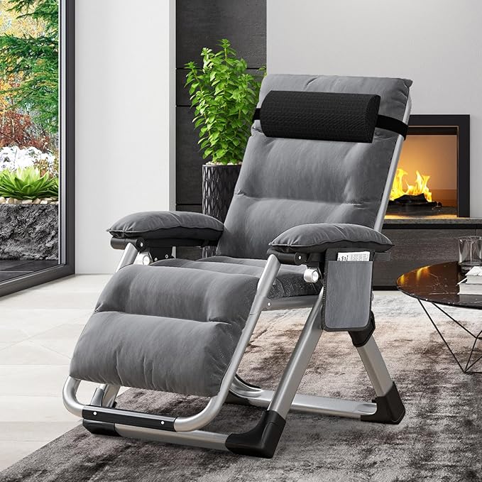 LILYPELLE Comfy Folding Chair, Folding Lounge Chair for Bedroom and Living Room, Reclining Patio Chairs with Removable Cushion for Indoor Outdoor