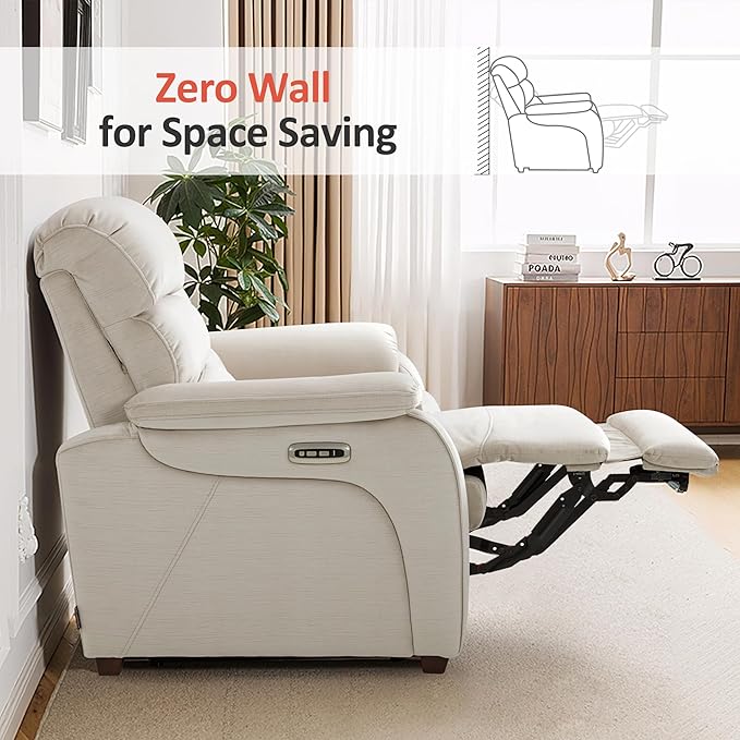 MCombo Power Zero Wall Hugger Recliner Chair for Small Space RV Living Room, Power Recliner with Adjustable Headrest, USB & USB-C Charging Ports, Fabric ST257 (Beige)