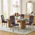 SNUGWAY Upholstered Dining Chair Stylish Parsons Kitchen High Back with Silver Nailhead Trim & Wood Legs, 4-Pack, PU Dark Brown