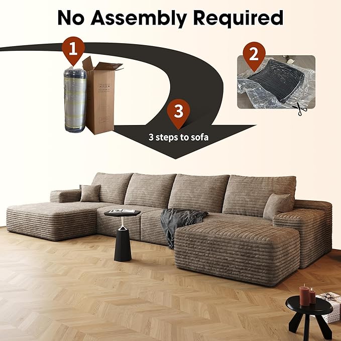AUGOP 136" Sectional Couches for Living Room Modern Modular Sofa with L-Shape Couchs Upholstered Boneless Couch Deep Seat Sectional Couch with Chaise (Camel, Left Facing Chaise+3Seaters+Ottoman)