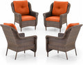 ACTREST Patio Wicker Chairs Outdoor Furniture Chair - Set of 4 Outside All Weather Lawn Dining Brown Rattan Armchair with High Back&Deep Seating for Deck Porch Balcony Backyard Garden - Orange
