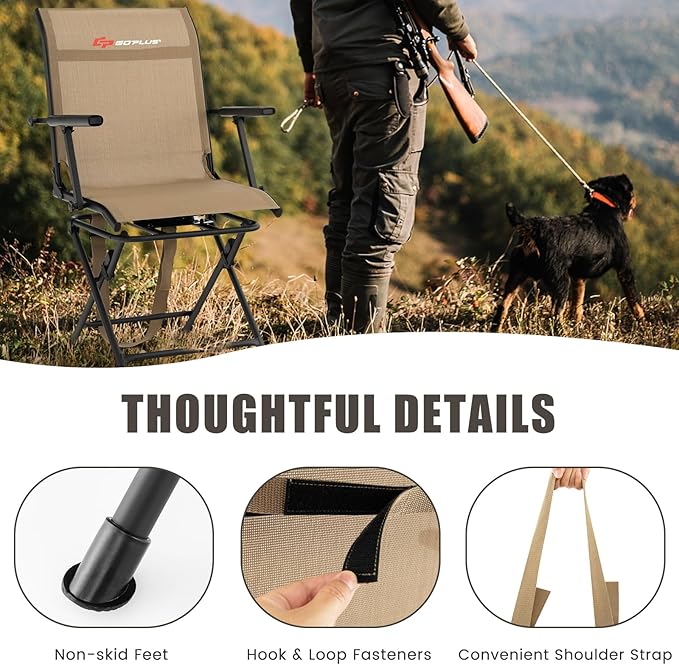 Goplus Hunting Chair, 360° Swivel Folding Hunting Blind Chair with Carrying Strap, 330LBS Capacity, Portable Deer Hunting Stool, Silent Ground Dove Hunting Chair, No Assembly