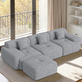 122" L Shaped Convertible Modular Couch, Cloud Couch Sectional with Ottoman, 4-Seater Chenille Boneless Couches for Living Room, Apartment, No Assembly, Light Grey 1PCS