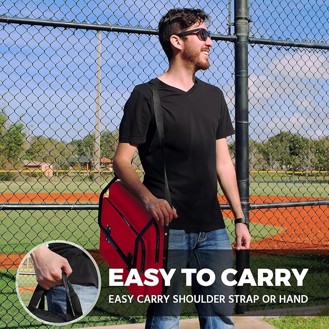 HUTMANG Stadium Seating for Bleachers, Wide Stadium Seats for Bleachers with Back Support,Portable Stadium Seat Folding Padded Comfort Stadium Chair with Shoulder Strap,Perfect for Sports Events(Red)