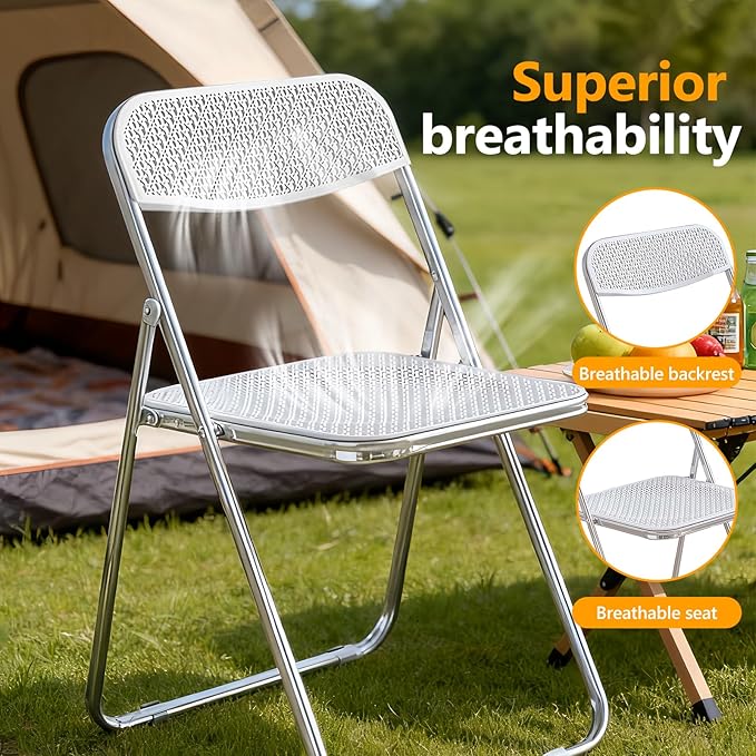 Folding Chairs, 300lb Capacity Steel Frame, Foldable for Indoor Outdoor Party,10-Pack,White