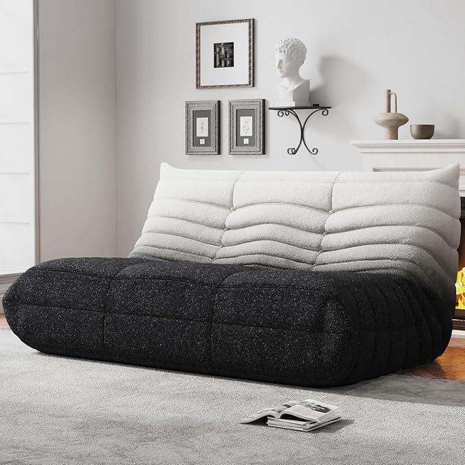 Bean Bag Chairs for Adults, Memory Foam Couch Loveseat Sofa Chair, Soft Teddy Material Cozy Comfy Reading Nook Chairs, Floor Chair for Living Room Bedroom Office(Black-White)