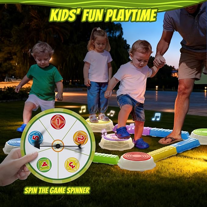 HYES Light Up Stepping Stones & Balance Beams for Kids - 13 PCS Set with Piano Music, Game Spinner & 30 Cards, Sensory Jumping Toys for Toddler, Birthday Gift for Boys Girls Ages 3-5