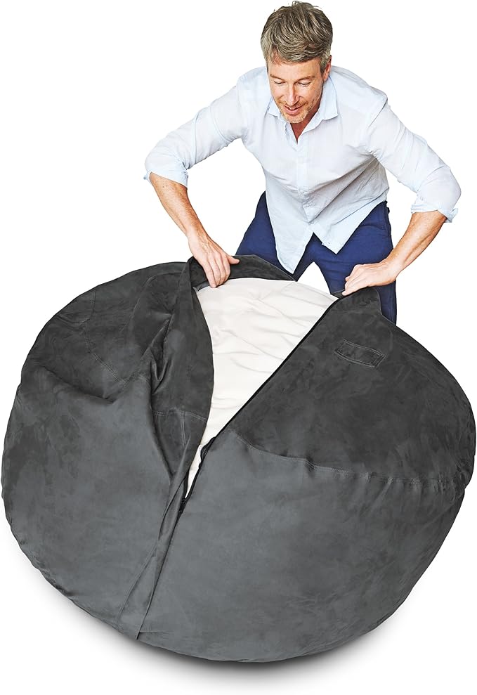 Lumaland Luxurious 3ft Medium Bean Bag Chair with Microsuede Cover - Ultra Soft, Foam Filling, Washable Bean Bag Sofa for Adults, Teenagers, Kids, Pets - Sack Chair for Living Room, Bedroom - Black