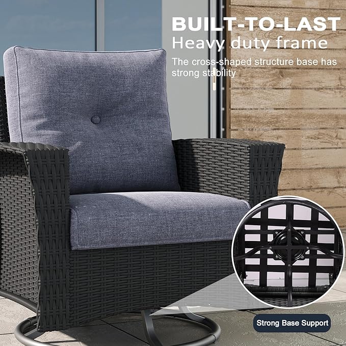 LayinSun 5 Piece Wicker Patio Furniture Set, Classis Outdoor Conversation 360 Degree Swivel Chairs Set with Coffee Table