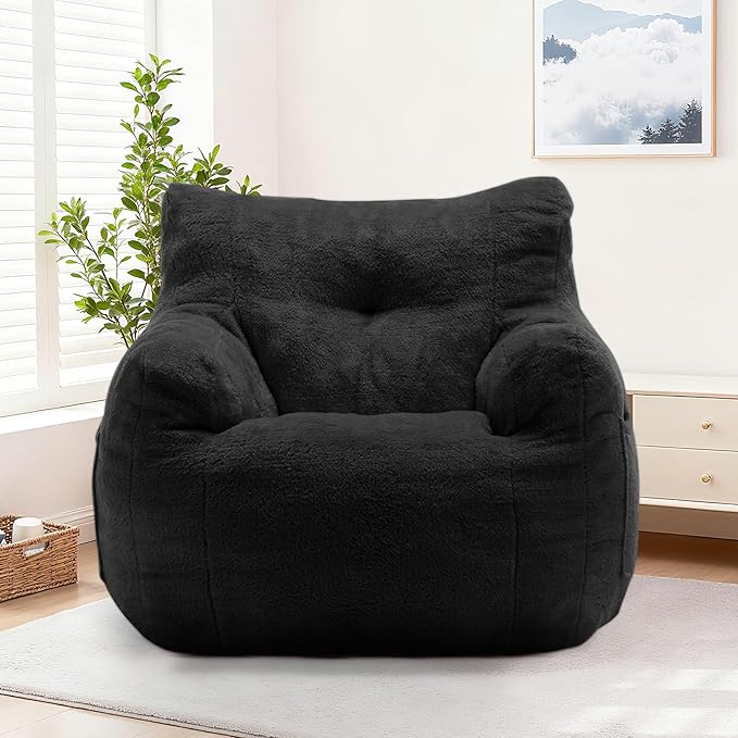 Bean Bag Chair for Adults and Kids, Small Comfy Bean Bag Lounge Floor Sofa Reading Chair with Armrests, Mini Cloud Sofa for Living Room, Bedroom and Game Room, Plush Chair with Memory Foam