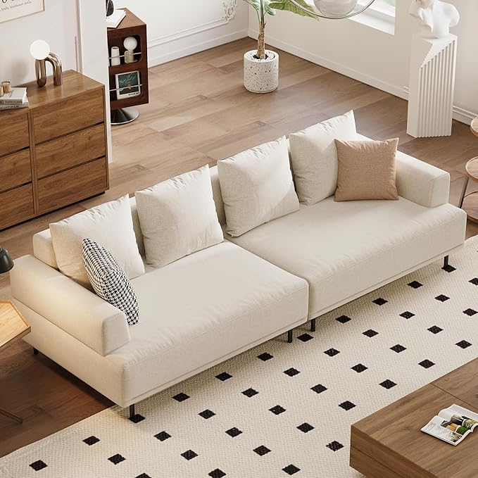 Modular Sectional Sofa for Living Room, 109.4" Wide Mid-Century Modern Fabric Couch with Cozy Seating, Suitable for Living Room, Bedroom & Daily Relaxation - Beige