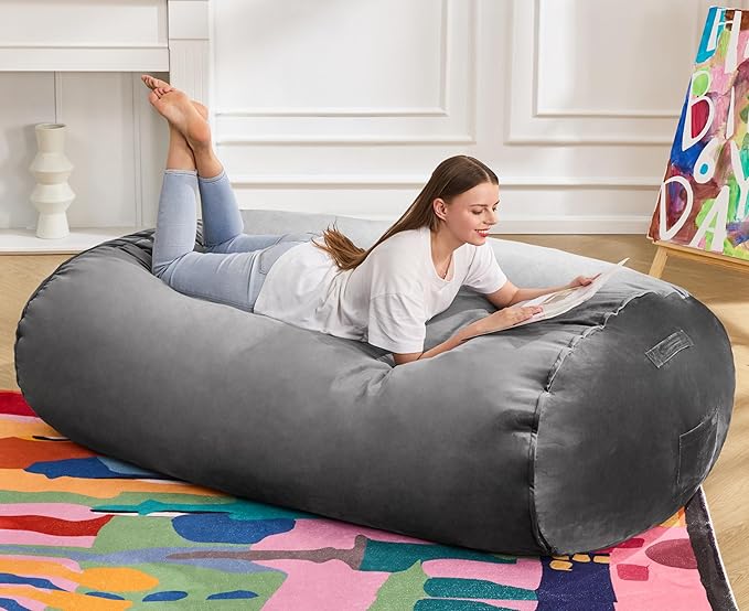 Hobestluk 5FT Bean Bag Chair Large Beanbag Lounger with Removable Cover Adult Bean Bag Chair with Portable Handle Desgin for Living Room Bedroom (Grey, 5FT)