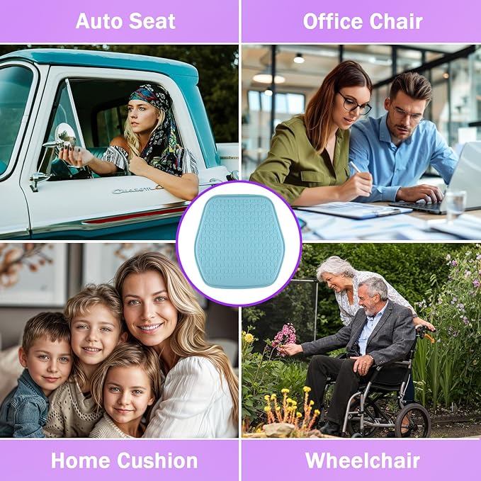 Binsheo Thin Gel Seat Cushion for Car Seat, Office Chair, Wheelchair, Golf Cart - Non-Slip Car Seat Cushions with 0.7 Inch Gel - Sciatica & Coccyx Pain Relief (Fabric, Blue)