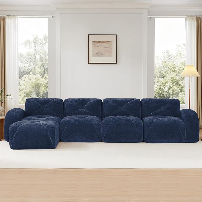 Modular Sectional Sofa with Free Combination,Oversized Boneless Floor Couch for Living Room & Lounge,Velvet 4-Seater Sectional Couch with Ottoman,No Assembly Needed